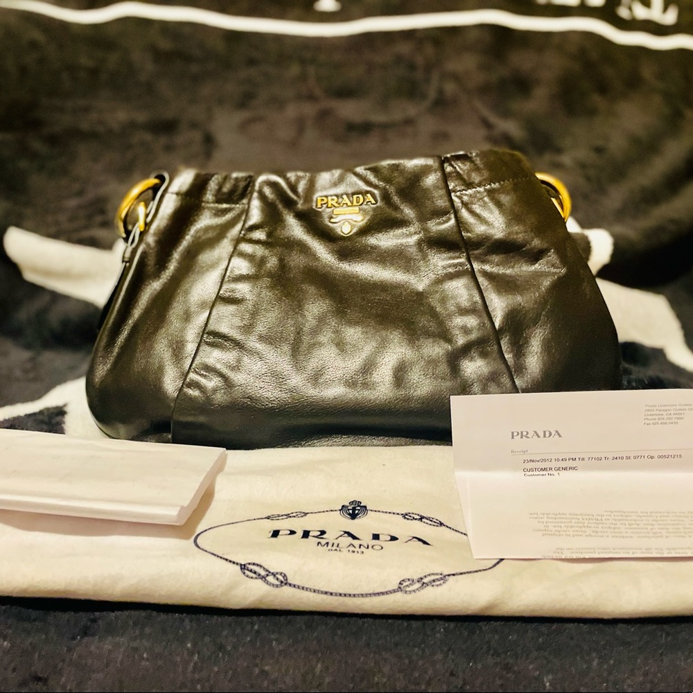 Prada Leather Shoulder Bag in Gold hardware with Dustbag
